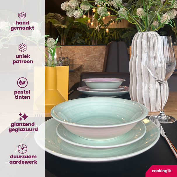 Cookinglife Serviesset Pastel Harmony 18-delig / 6 personer - 6 middagstallerkener, 6 morgenmadstallerkener og 6 dybe tallerkener