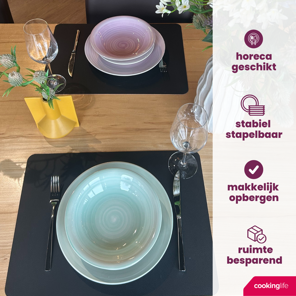 Cookinglife Serviesset Pastel Harmony 18-delig / 6 personer - 6 middagstallerkener, 6 morgenmadstallerkener og 6 dybe tallerkener