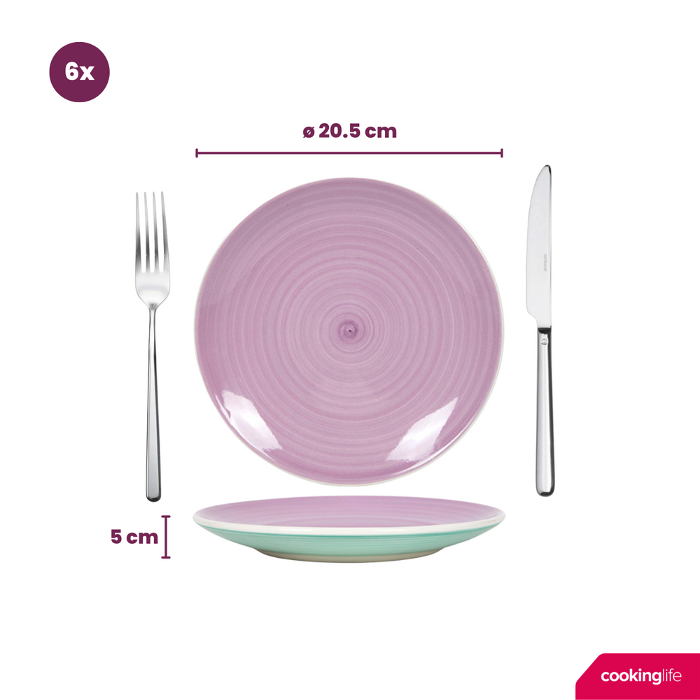 Cookinglife Serviesset Pastel Harmony 18-delig / 6 personer - 6 middagstallerkener, 6 morgenmadstallerkener og 6 dybe tallerkener