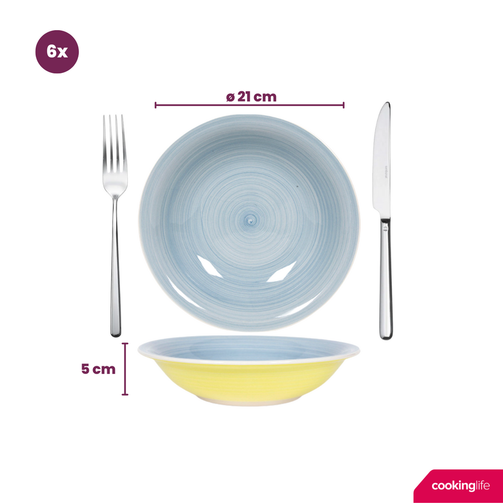 Cookinglife Serviesset Pastel Harmony 18-delig / 6 personer - 6 middagstallerkener, 6 morgenmadstallerkener og 6 dybe tallerkener