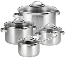 Sola Pannenset Pearl 4-Delt RVS - Downdraft egnet - Kogepande ø 16, 18, 20 cm & Stegepande ø 16 cm - egnet til alle varmekilder