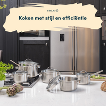 Sola Pannenset Pearl 4-Delt RVS - Downdraft egnet - Kogepande ø 16, 18, 20 cm & Stegepande ø 16 cm - egnet til alle varmekilder