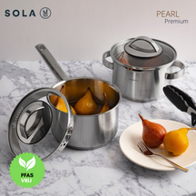 Sola Pannenset Pearl 4-Delt RVS - Downdraft egnet - Kogepande ø 16, 18, 20 cm & Stegepande ø 16 cm - egnet til alle varmekilder