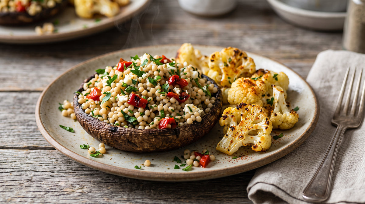 En vegetarisk hovedret med bid, tekstur og karakter.