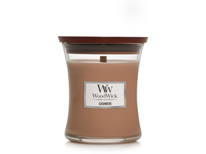 WoodWick Geurkaars Medium Cashmere - 11 cm / ø 10 cm - Geurkaars i Glas - Houten Lont