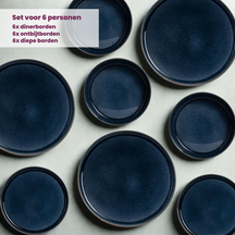 Cosy & Trendy Serviesset Quintana Blue 18-delig / 6 personer - 6 dinerborde, 6 dybe bunde og 6 morgenborde
