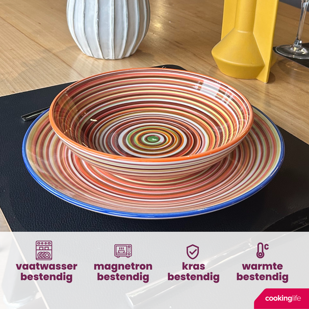 Cookinglife Serviesset Rhythm & Lines 18-delig / 6 personer - 6 middagstallerkener, 6 morgenmadstallerkener og 6 dybe tallerkener