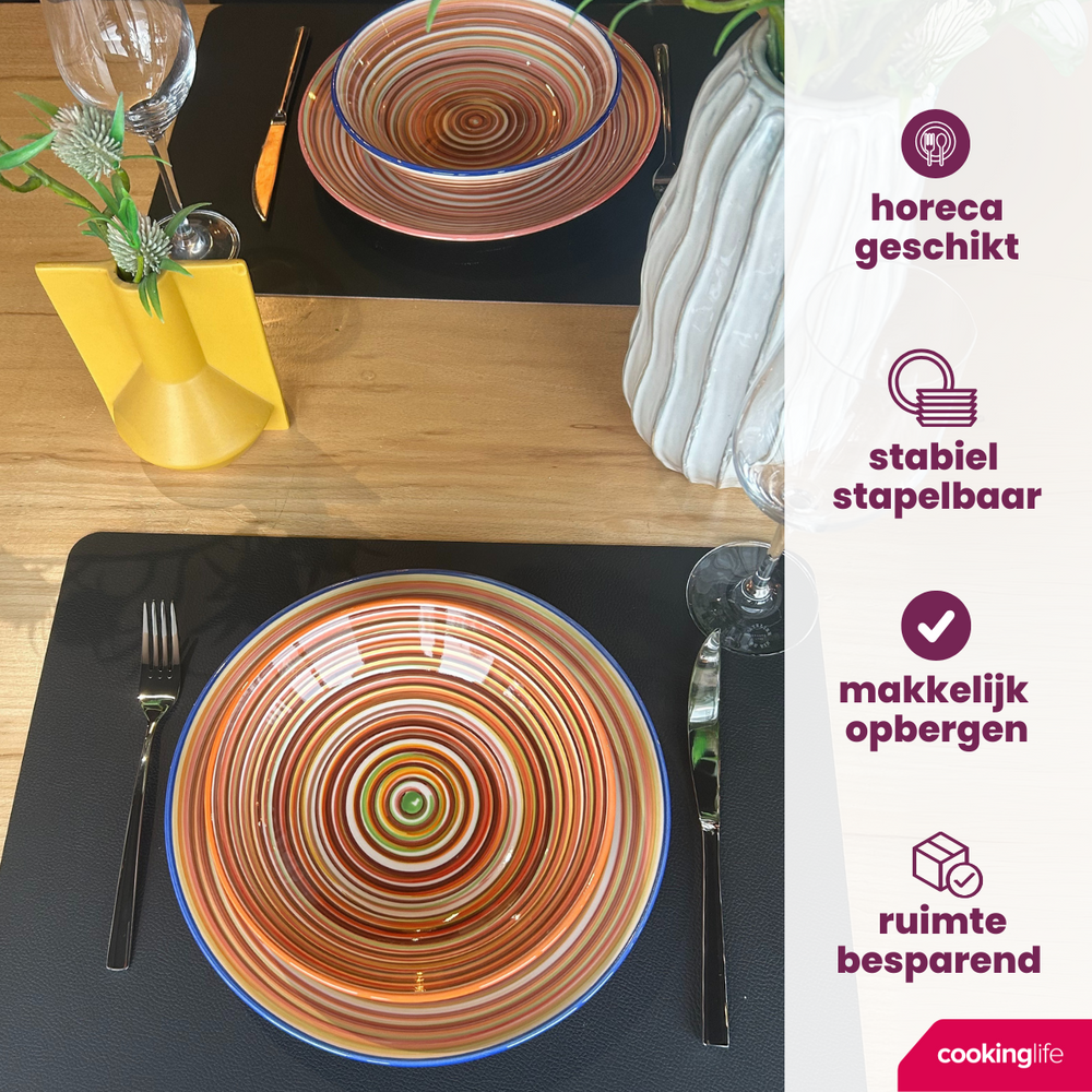 Cookinglife Serviesset Rhythm & Lines 18-delig / 6 personer - 6 middagstallerkener, 6 morgenmadstallerkener og 6 dybe tallerkener