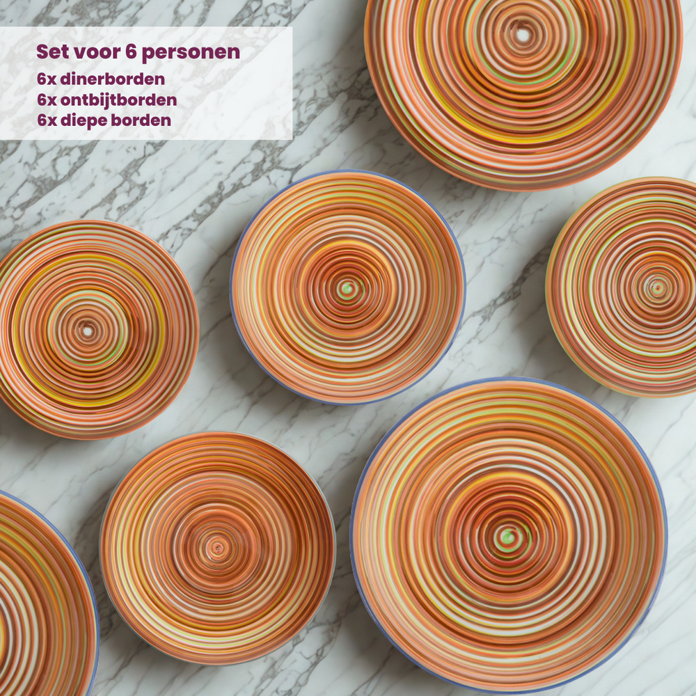 Cookinglife Serviesset Rhythm & Lines 18-delig / 6 personer - 6 middagstallerkener, 6 morgenmadstallerkener og 6 dybe tallerkener