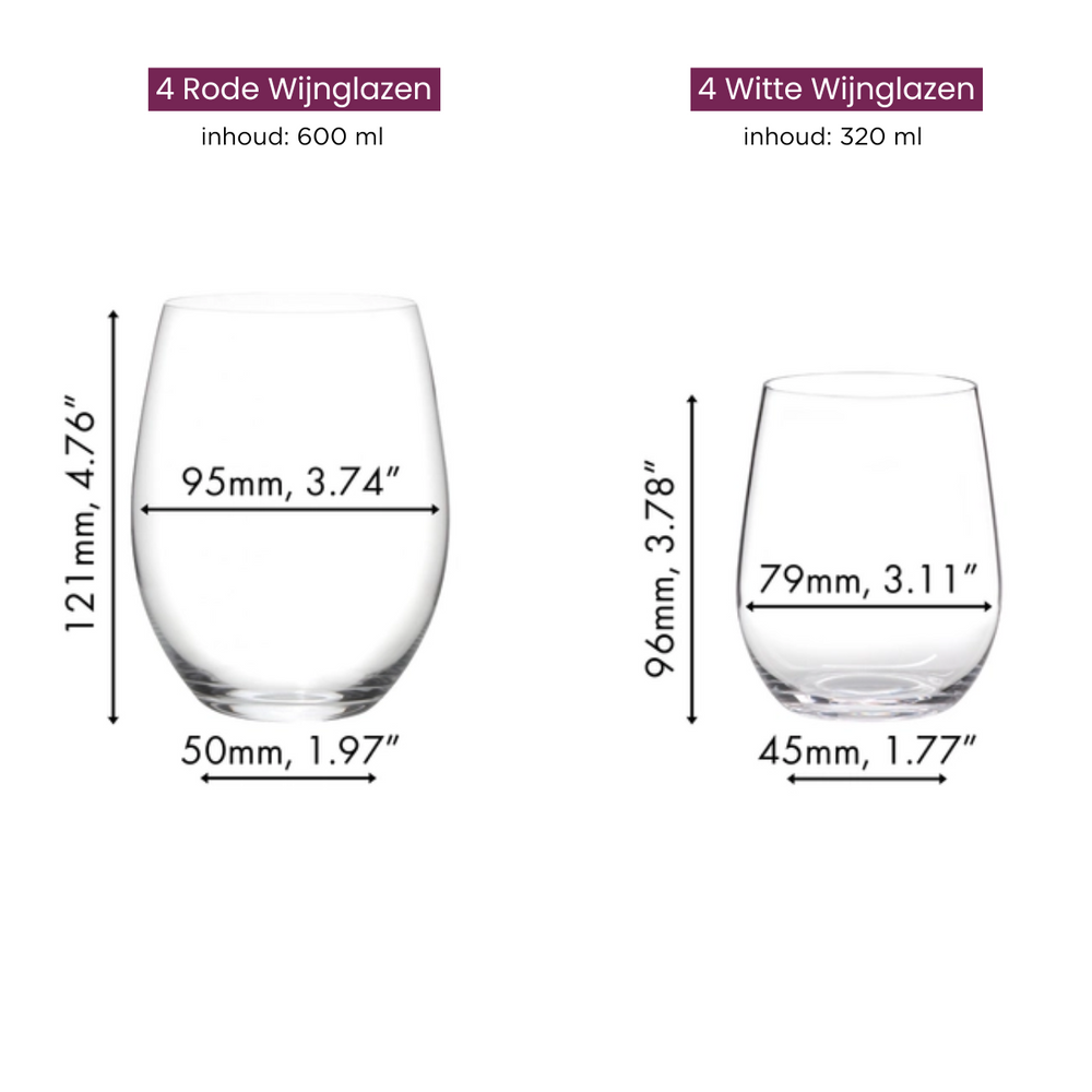 Riedel vinglas sæt uden stilk O Wine - 620 ml - Betal 6 Få 8 sæt