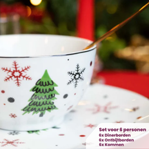 Cookinglife Serviesset - Kerstservies - Porselein - Rood 18-delig / 6 personer