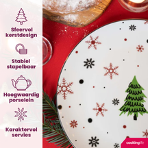 Cookinglife Serviesset - Kerstservies - Porselein - Rood 18-delig / 6 personer