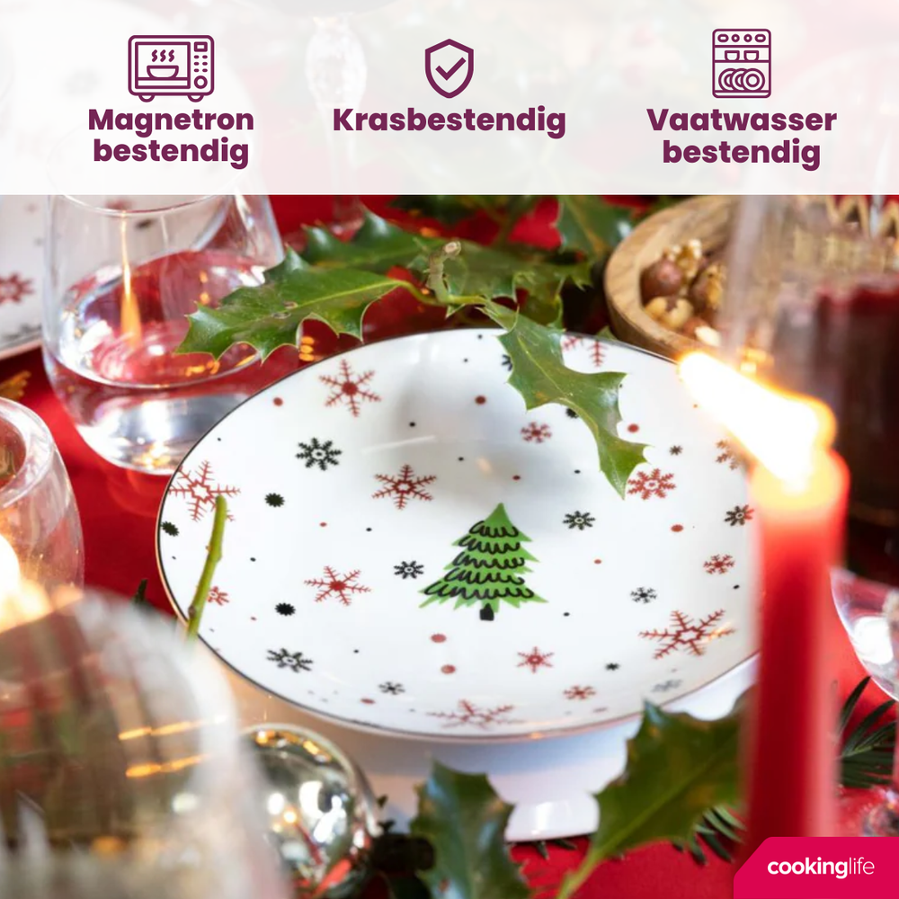 Cookinglife Serviesset - Kerstservies - Porselein - Rood 18-delig / 6 personer