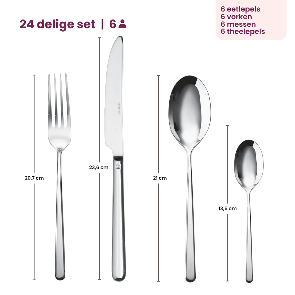 Sambonet Bestik Sæt Linear - Sort - 24 dele / 6 personer
