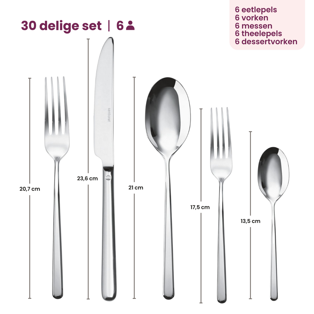 Sambonet Bestekset Linear - Champagne - 30 delig / 6 personer
