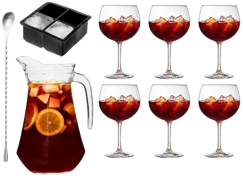 Sangria sæt Karaf 1.6 Liter + Sangria Glas 700 ml - 6 Stykker + Isterningebakke