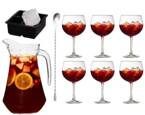 Sangria sæt Karaf 1.6 Liter + Sangria Glas 700 ml - 6 Stykker + Isterningebakke