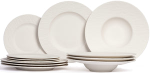 Villeroy & Boch Serviesset Manufacture Rock - Hvid 12-delt / 4 personer - 4 middagstallerkener, 4 morgenmadstallerkener & 4 pastatallerkener