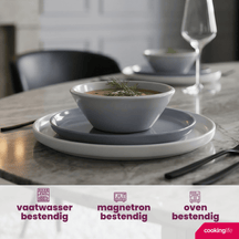 Cookinglife Serviesset Siaki - Hvid / Blå / Grå - Porcelæn 18-delt / 6 personer - 6 middagstallerkener, 6 morgenmadstallerkener og 6 skåle