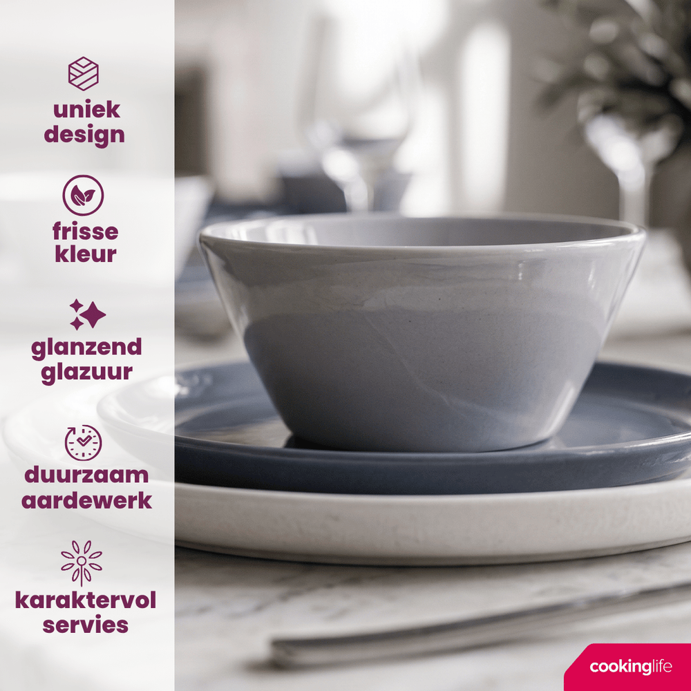 Cookinglife Suppeskåle / Skåle - Siaki Hvid / Blå / Grå ø 14 cm - Porcelæn - 6 stk.