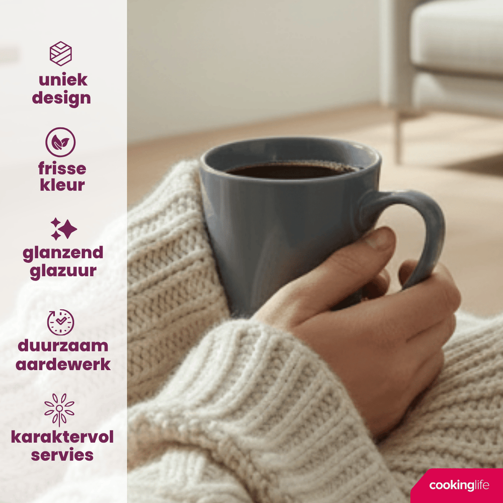 Cookinglife Mokken Siaki - Hvid / Blå / Grå 350 ml - Porcelæn - 6 stk.