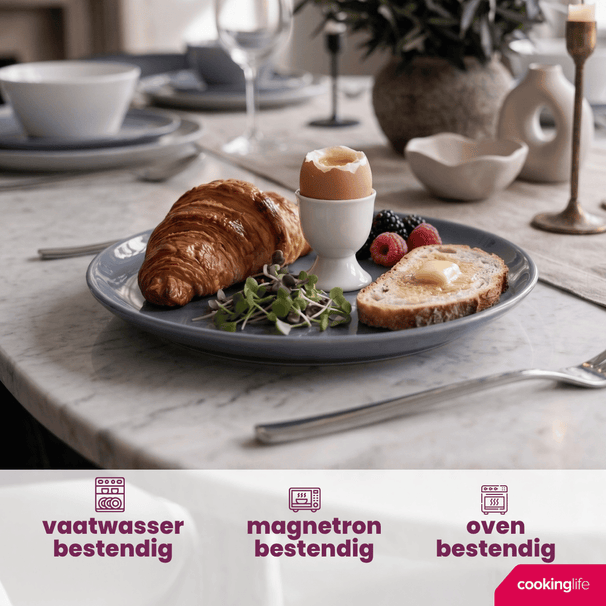 Cookinglife Morgenmadstallerkener / Desserttallerkener Siaki - Hvid / Blå / Grå ø 19 cm - Porcelæn - 6 stk.