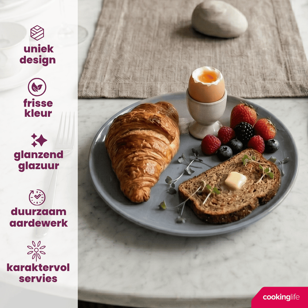 Cookinglife Morgenmadstallerkener / Desserttallerkener Siaki - Hvid / Blå / Grå ø 19 cm - Porcelæn - 6 stk.