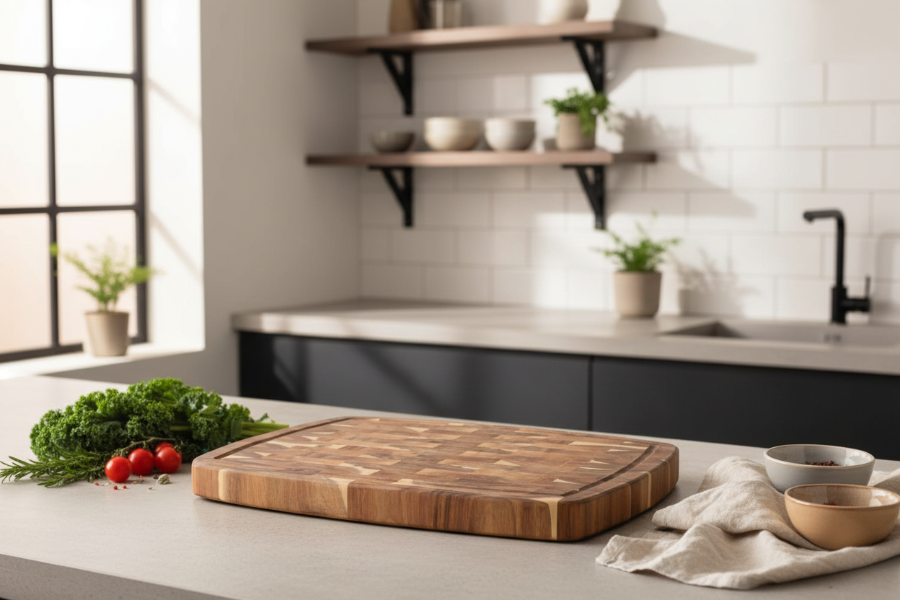 Cookinglife Skærebræt Træ Akacietræ Pure Wood 46 x 36 cm - Træskærebræt med Saftkanal