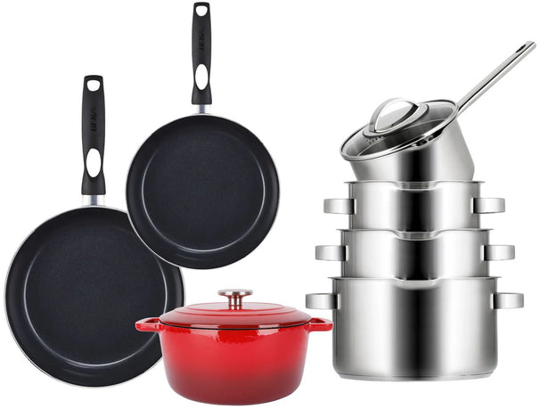 Sola Pannenset Pearl 7-Delt RVS - Downdraft egnet - Kogepande ø 16, 18, 20 cm & Kasserolle ø 16 cm + Stegepande ø 24, 28 cm + Gryde ø 24 cm