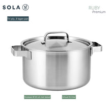 Sola Pandesæt Ruby 4-Delt Premium Triply Rustfrit Stål - Kogepande ø 16, 18, 20 cm & Kasserolle ø 16 cm - Induktionsvenlig