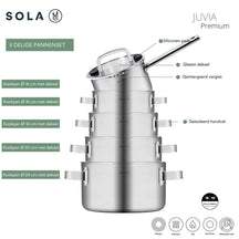 Sola Pannenset Juvia 5-Delig RVS - Downdraft egnet - Kogepande ø 16, 18, 20, 24 cm & Stegepande ø 16 cm - egnet til alle varmekilder