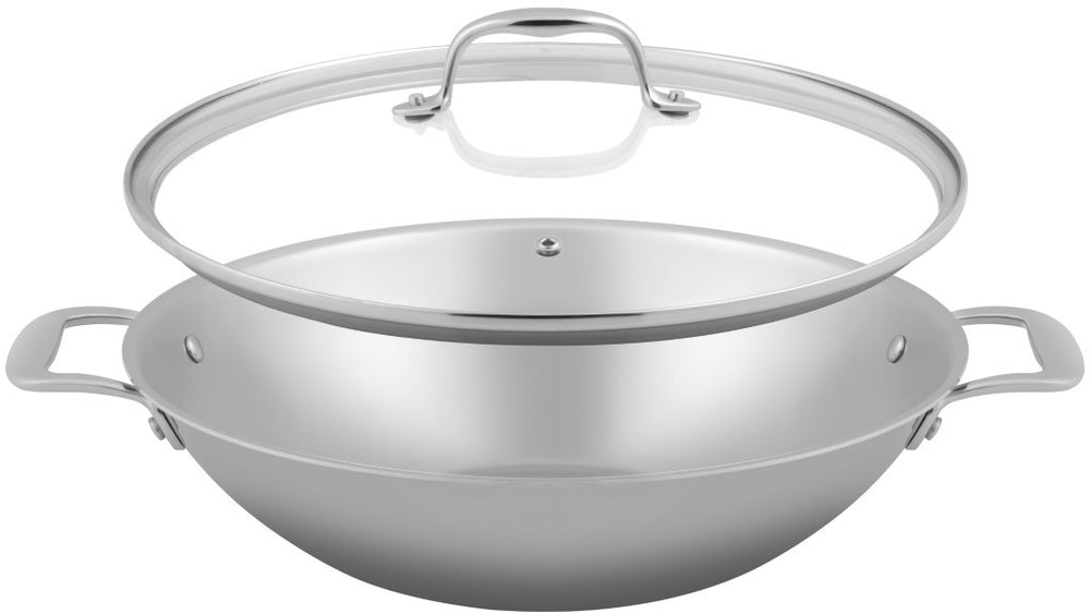 Sola Wokpande med låg Green Cooking Triply RVS ø 32 cm - egnet til alle varmekilder - uden non-stick belægning