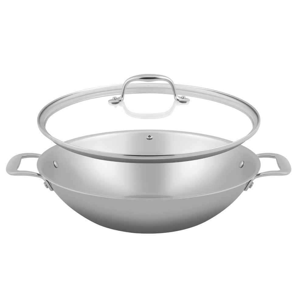 Sola Wokpande med låg Green Cooking Triply RVS ø 32 cm - egnet til alle varmekilder - uden non-stick belægning