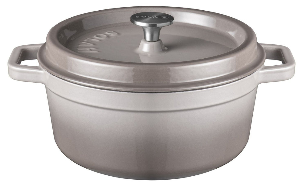 Sola Braadpan med deksel Gietijzer - Grå - ø 24 cm / 3.2 Liter - emaljeret non-stick belægning