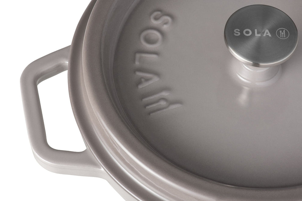 Sola Braadpan med deksel Gietijzer - Grå - ø 24 cm / 3.2 Liter - emaljeret non-stick belægning