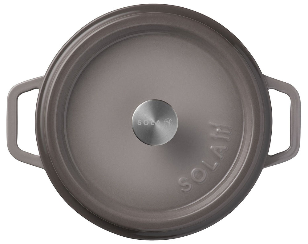 Sola Braadpan med deksel Gietijzer - Grå - ø 24 cm / 3.2 Liter - emaljeret non-stick belægning