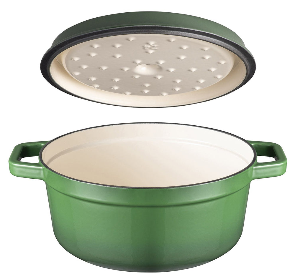 Sola Braadpan med deksel Gietijzer - Grøn - ø 24 cm / 3.2 Liter - emaljeret non-stick belægning