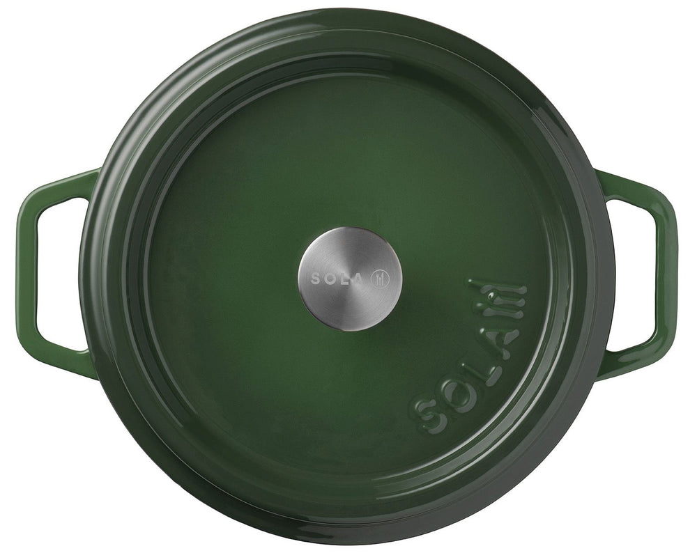Sola Braadpan med deksel Gietijzer - Grøn - ø 24 cm / 3.2 Liter - emaljeret non-stick belægning