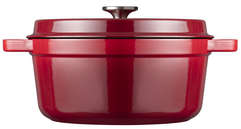 Sola Braadpan med deksel Gietijzer - Rød - ø 24 cm / 3.2 Liter - emaljeret non-stick belægning