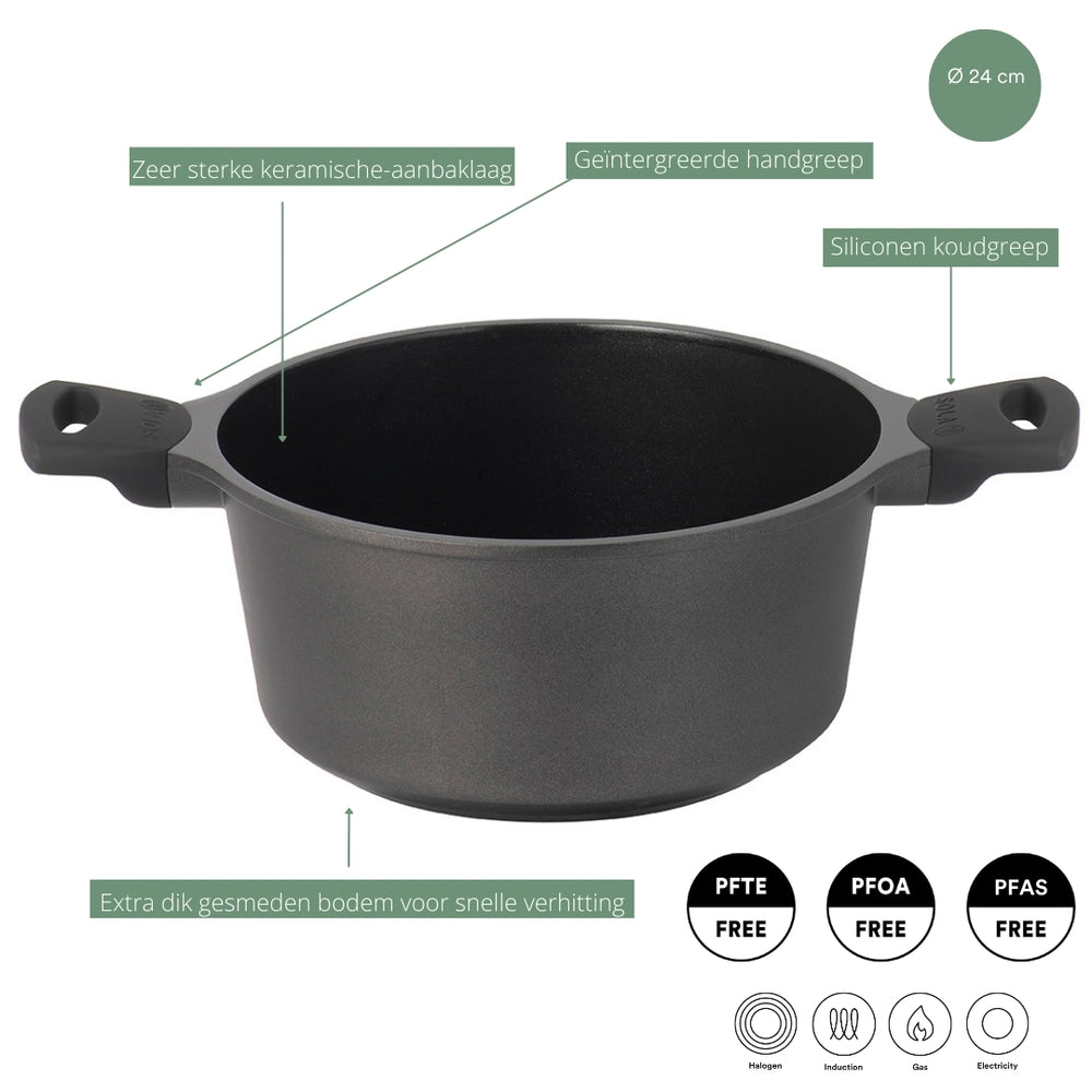 Sola Braadpan med deksel Ceramic Deluxe ø 24 cm - keramisk non-stick belægning