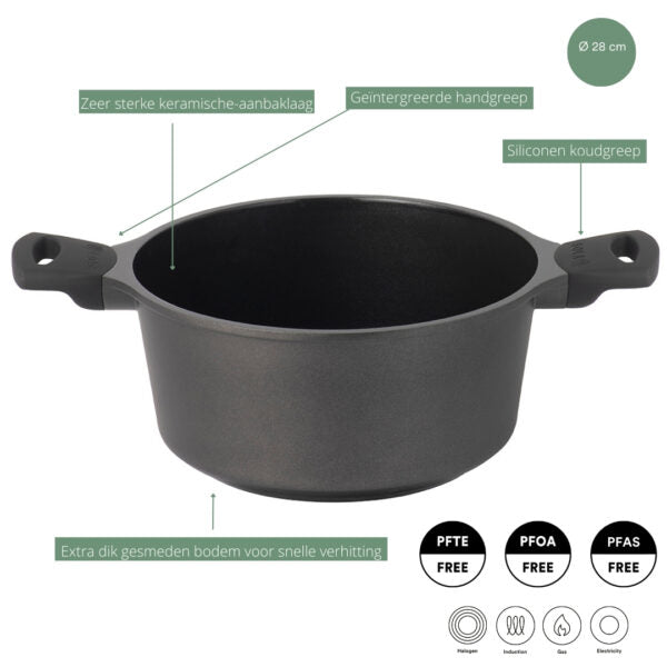Sola Braadpan med deksel Ceramic Deluxe ø 28 cm - keramisk non-stick belægning