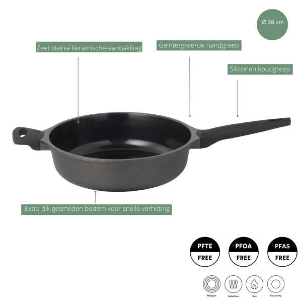 Sola Hapjespan / Sauteerpan med låg Ceramic Deluxe ø 28 cm - keramisk non-stick belægning