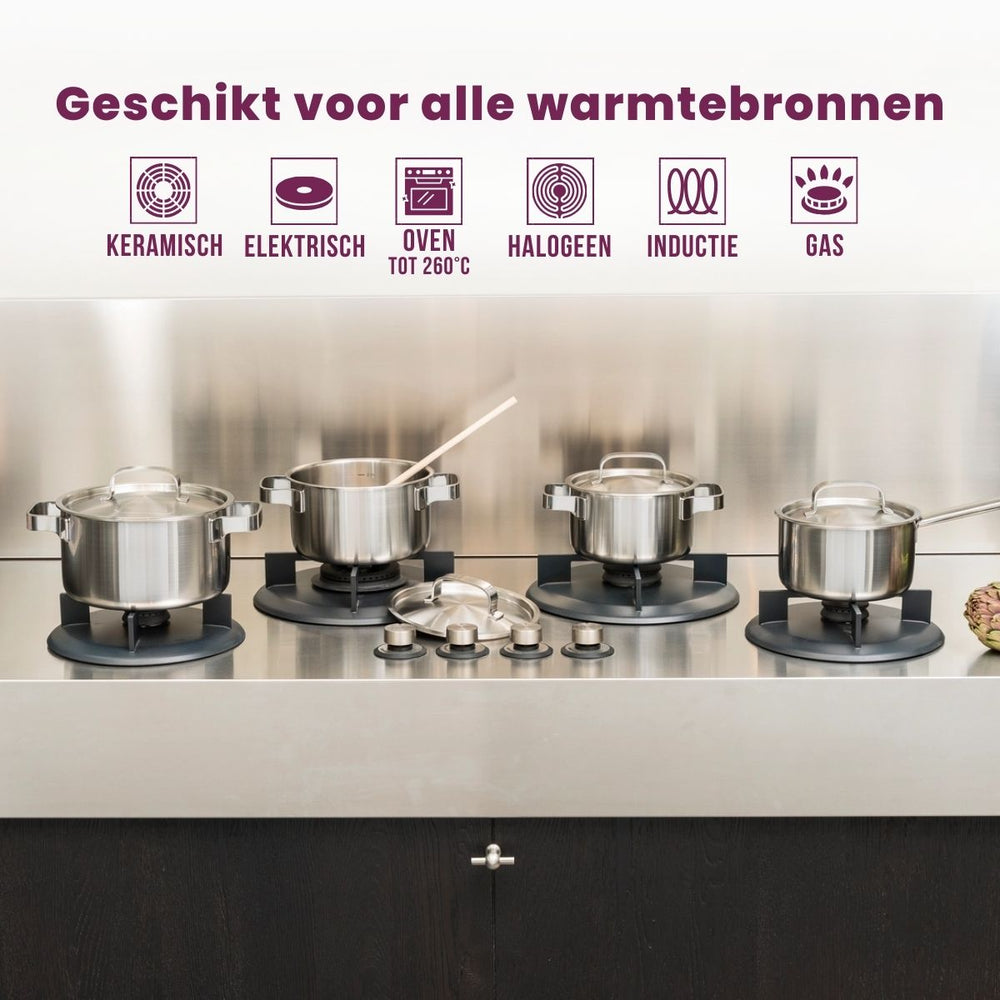 Sola Pannenset Ruby 7-Delig Premium Triply RVS - Kookpan ø 16, 18, 20 en 24 cm en Steelpan ø 16 cm & BEKA Koekenpannen Pro Induc ø 24 & 28 cm