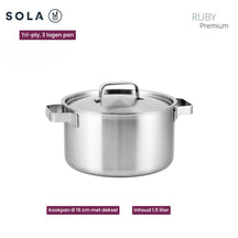 Sola Pannenset Ruby 7-Delig Premium Triply RVS - Kookpan ø 16, 18, 20 en 24 cm en Steelpan ø 16 cm & BEKA Koekenpannen Pro Induc ø 24 & 28 cm