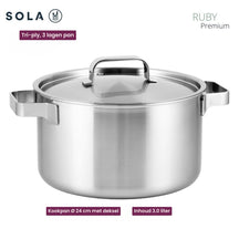 Sola Pannenset Ruby 7-Delig Premium Triply RVS - Kookpan ø 16, 18, 20 en 24 cm en Steelpan ø 16 cm & BEKA Koekenpannen Pro Induc ø 24 & 28 cm