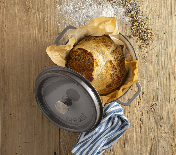 Sola Braadpan med deksel Gietijzer - Grå - ø 28 cm / 5 Liter - emaljeret non-stick belægning