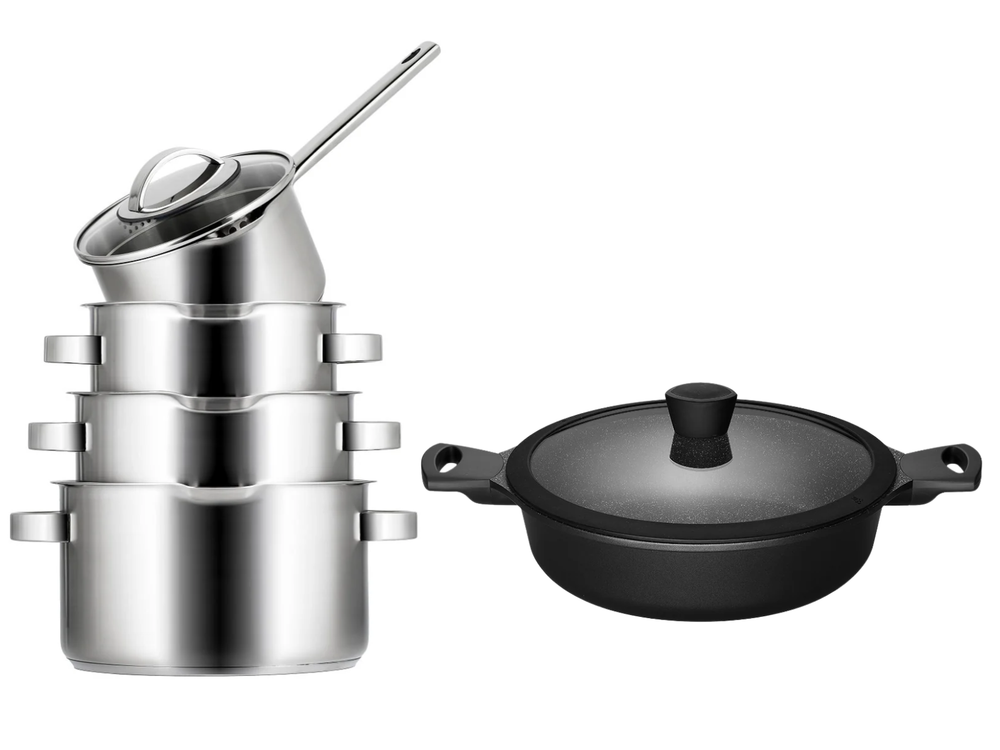 Sola Pannenset Pearl 5-Delig RVS - Downdraft egnet & Sola Hapjespan Fair ø 28 cm - egnet til alle varmekilder