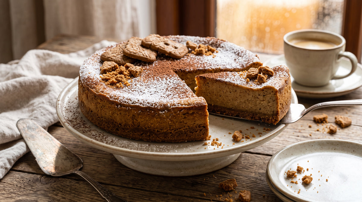 De varme smage af speculaas i en cremet, moderne cheesecake