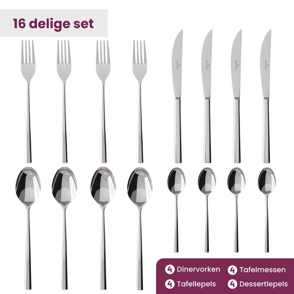 Villeroy & Boch Bestekset Piemont - 18/10 RVS - 16-delig / 4 personer