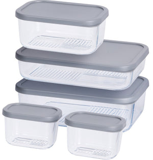 Cookinglife Vershoudbakjes - Glas - Grå - 5 Styk